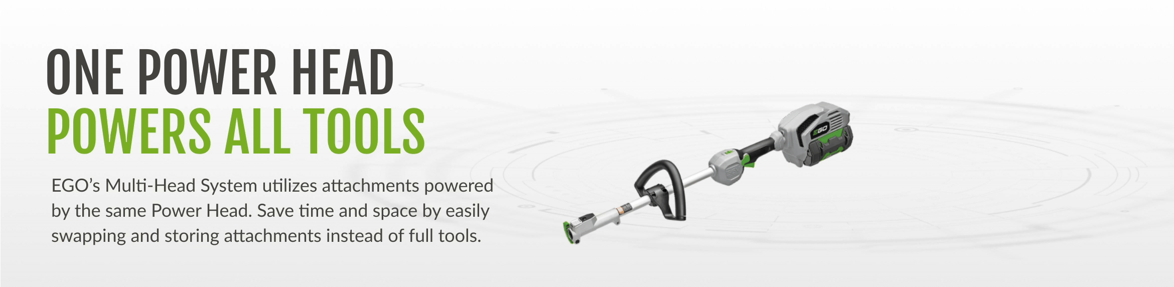 Animation of multiple attachments connect to the EGO Power Head.